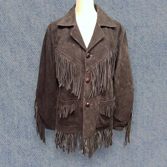 Vintage Men’s Genuine Leather Fringe Jacket - Made in Mexico - Size 42